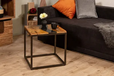 Produktbild von Beistelltisch 45x45 cm Akazie massiv & Epoxidharz-Ader in Anthrazit Couchtisch SATI