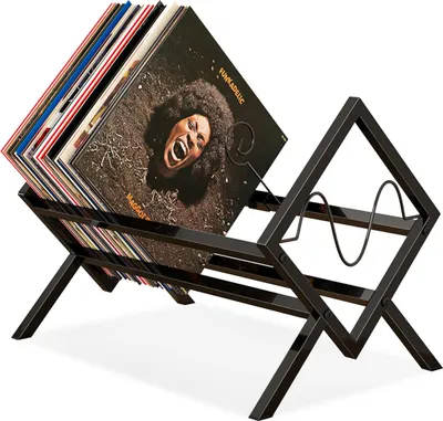 Obrázok produktu pre Regál na gramofónové platne, úložný priestor na vinylové platne pre 80–100 LP, kovový stojan na LP platne,