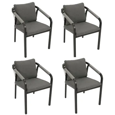Produktbild von DEGAMO Gartensessel LYON stapelbar, Aluminium anthrazit + Rope grau, 4 STÜCK