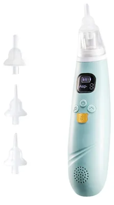 Obrázok produktu pre Prenosný elektrický odsávač hlienu pre bábätká, odsávač hlienu pre bábätká, čistič nosa pre malé deti, 3 stupne sania, tichý chod, ochrana proti spätnému toku, integrovaná batéria, upokojujúca hudba, 3 silikónové nástavce