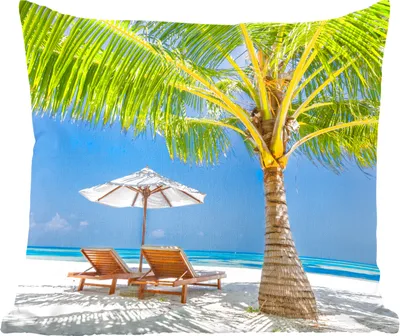 Produktbild von MuchoWow® Zierkissen Sofakissen Wohnzimmer Dekokissen 45x45 cm Palme - Strandkorb - Sonnenschirm - Schlafpolster - Polster für das Sofa