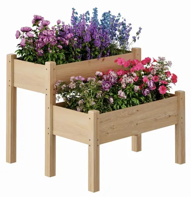 Produktbild von Hochbeet aus Holz - Pflanzkasten - 2 Ebenen - Mit Beinen - Drainagelöcher - Für Außenbereich - Für Kunstblumen