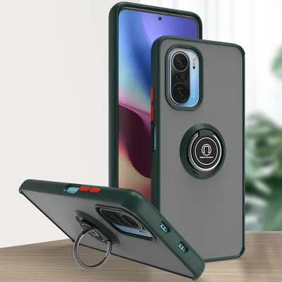 Produktbild von Xiaomi Poco F3 Hülle, Ring Halter Ständer Matte Transluzent TPU Rahmen Stoßfest Schutzhülle für Xiaomi Poco F3 dunkelgrün