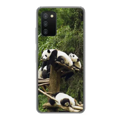 Produktbild von MuchoWow® Handyhülle Schutzhülle Hülle für Samsung Galaxy A03s Pandas - Holz - Treppe Silikon Softcase Handy Hülle - Schutz
