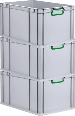 Produktbild von SuperSparSet 3x Eurobox NextGen Color | HxBxT 32x40x60cm | 65 Liter | Griffe grün geschlossen | Verstärkter Boden | Grau | Eurobehälter, Transportbox, Transportbehälter, Stapelbehälter