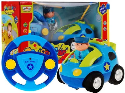 Produktbild von Ferngesteuertes Polizeiauto für Kinder 3+ Fernbedienungslenkrad + Polizistenfigur + Lichtgeräusche