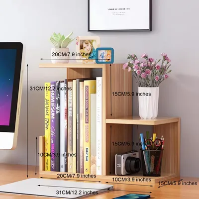 Imagen del producto de Omgoods - Organizador de escritorio de madera con estantería, color marrón