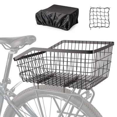 Immagine prodotto di Cestino posteriore per bicicletta, con rete e copertura, grande e robusto