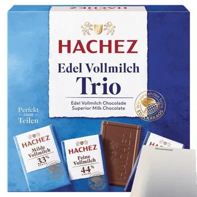 Produktbild von Hachez Schokolade Täfelchen Edel Vollmilch Trio (150g Schachtel) + usy Block