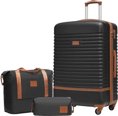 Produktbild von COOLIFE Hartschalen Kofferset 3tlg TSA-Schloss, 4 Rollen, schwarz/braun