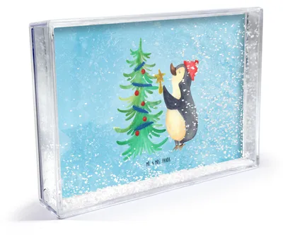 Produktbild von Mr. & Mrs. Panda Bilderrahmen Pinguin Weihnachtsbaum - Eisblau - Geschenk, Winter, Mini-Bilderrahmen, 3D-Bilderrahmen, Weihnachten, Fotorahmen, wohnaccessoire