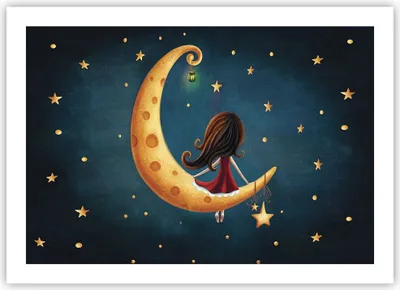 Produktbild von Poster - Poster ohne Rahmen - Kinder Mädchen Mond - 70x50 cm - Wand Bild - Wanddeko - Wandbilder - Kunstposter - Wandposter - Bilder - Kunstdruck - Wanddekoration - Wandbild - P2XAA70x50-4683