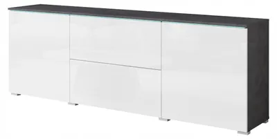 Zdjęcie produktu dla lowboard 180 wysoka szafka RTV szuflady, matera/biały połysk