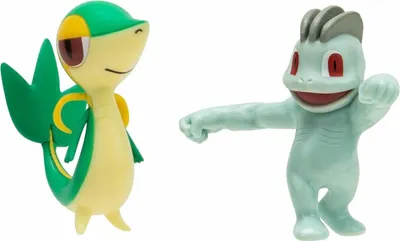 Two Pokemon figures, Snivy and Machop, are shown against a white background.