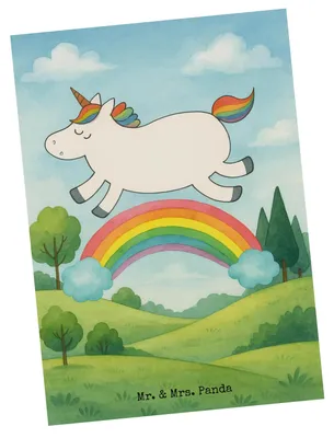 Produktbild von Mr. & Mrs. Panda Postkarte Einhorn Regenbogen Design - Weiß - Geschenk, Fotokarte, Glitzer, Grußkarte, Ansichtskarte, Einhornpower, bildkarte, Unicorn, Erwachsenwerden