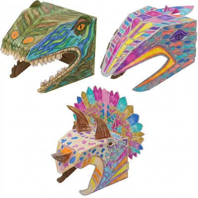 Zdjęcie produktu dla Zestaw masek dinozaury z kartonu Monumi spinozaur triceratops 3 szt 3+