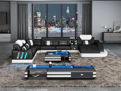 Zdjęcie produktu dla Zaprojektuj część dzienną podświetlany narożnik sofa sofa sofa narożnik skórzana sofa