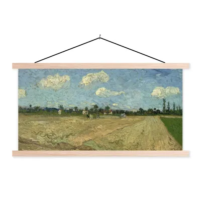Produktbild von MuchoWow® Textilposter Gepflügte Felder - Vincent van Gogh 120x60 cm mit holzfarbenen Rahmen - Klemmleiste