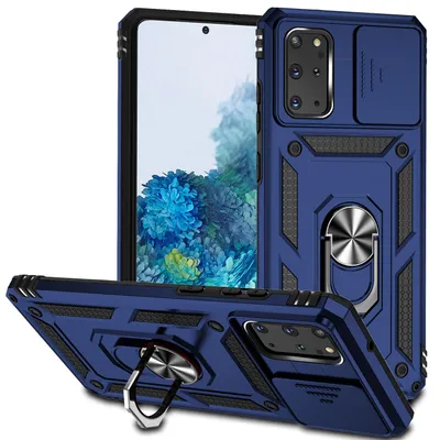 Immagine prodotto di Custodia per Samsung Galaxy S20 Plus a doppio strato con copertura scorrevole della fotocamera e supporto ad anello blu