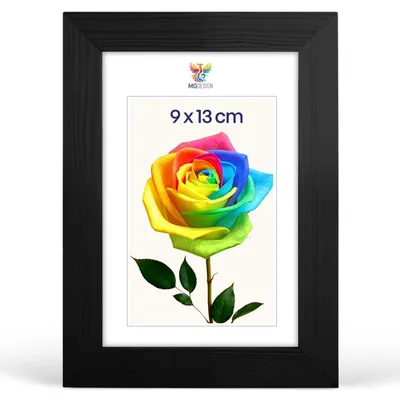 Produktbild von MG Design Bilderrahmen 9 x 13 cm - Fotorahmen mit Schwarz Holzrahmen (Echtholz) und bruchsicherem Acrylglas, Hoch & Quer zum Aufhängen, zum Aufstellen