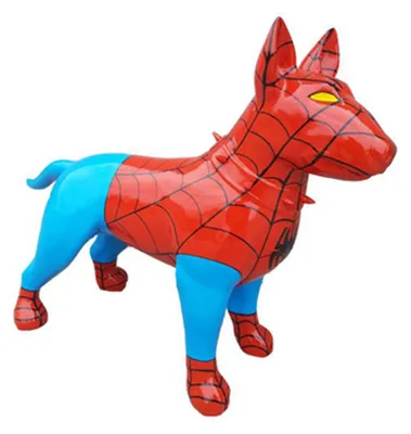 Produktbild von Moderne Skulptur Hund Dekoration Figur Kunststoff Statuen Deko Statue Spiderman