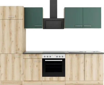 Produktbild von Optifit Küchenzeile mit Geräten Savona405/Livorno290 270 cm grün wildeiche matt strukturiert zerlegt Variante reversibel KPSL 2711-9+