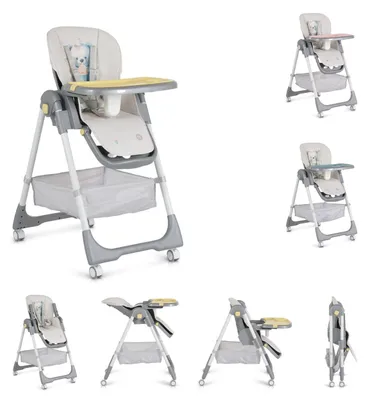 Obrázek produktu pro Dětská jídelní židlička Moni Kinderhochstuhl Raffy, skládací, 4 kolečka, nastavitelná opěrka, košík, bezpečnostní pás