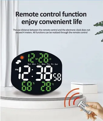 Produktbild von Elektronische Wanduhr mit Fernbedienung, Wetterstation mit Doppelalarm, Temperatur- und Feuchtigkeitsanzeige, LED-Wecker.