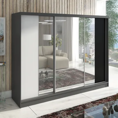 Produktbild von Schwebetürenschrank  VIDA   3-türiger Kleiderschrank mit 3 Spiegeln, 3 Schubladen und Kleiderstangen – Funktionalität und Eleganz!