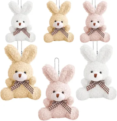 Imagen del producto de Mini conejitos de peluche, juego de 6 unidades, 11 cm, decoración para Pascua