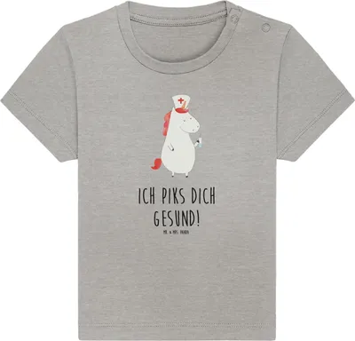 Produktbild von Mr. & Mrs. Panda Babyshirt Einhorn Krankenschwester 24. - 36. Monat - Heather Grey - Geschenk, Baumwolle Baby Shirt, Kleinkind T-Shirt, , Kurzarmshirt, Krankenhaus