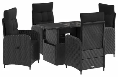 Image de Ensemble de table d'extérieur vidaXL, 5 pièces, noir, en polyrotin