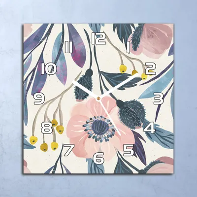 Produktbild von Deko Glasuhr Wanduhr 30x30 Pastell Feldblumen Quarz Küchenuhr Bürouhr