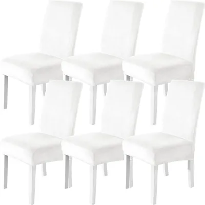 Image de Housses de siège en velours, lot de 6, blanches, stretch, lavables, pour fauteuils inclinables et fauteuils à dossier haut