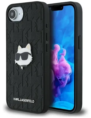 Produktbild von Hülle iPhone 16e Karl Lagerfeld Kunststoff schwarz Logo Katze Metall