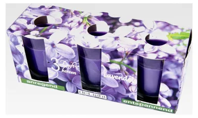 Produktbild von Duftkerzen Classic 12er Set im Glas, lange Brenndauer und angenehmer Duft (Lavendel)