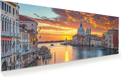 Produktbild von Glasbild 100x40cm in XXL für Wohnzimmer, Schlafzimmer Motiv Venedig bei Sonnenuntergang