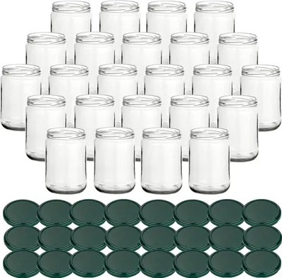 Produktbild von gouveo 24er Set Einmachgläser 580 ml Klassik mit Schraubdeckel grün - Vorratsgläser mit Drehverschluss TO82 - Leere Einkochgläser zum Befüllen