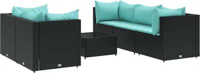 Obrázok produktu pre vidaXL 6-dielna záhradná súprava s vankúšmi Black Poly Rattan