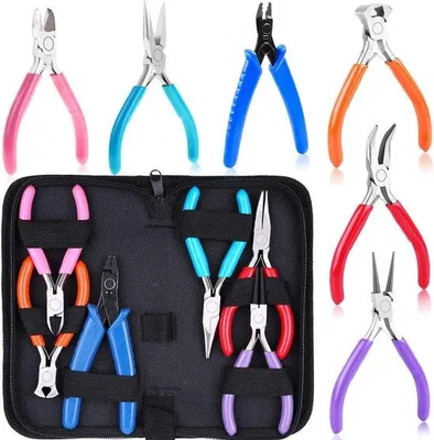Immagine prodotto di Set di attrezzi per la creazione di gioielli, 6 pezzi: comprende un mandrino lungo e rotondo, un tronchesino, una pinza a morsa e un tronchesino per perline e lavori di bricolage