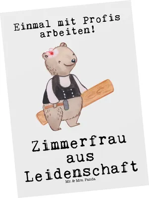 Produktbild von Mr. & Mrs. Panda Postkarte Zimmerfrau Leidenschaft - Weiß - Geschenk, Postkarten, Ansichtskarten, Grußkarte, Designkarte, Ansichtskarte