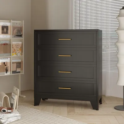 Image de Armoire de rangement métallique, noire, avec 4 tiroirs, dimensions 60 x 113 cm