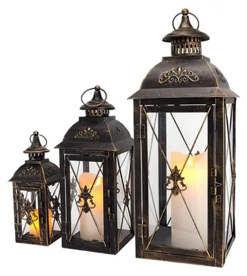 3er-Set Kerzenlaternen, Vintage-Metall, 49/34/24 cm, Schwarz