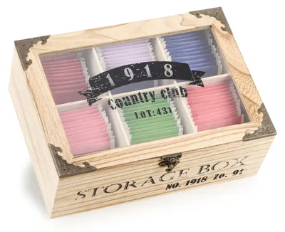 Produktbild von COM-FOUR® Rustikale Teebeutel Aufbewahrungsbox - Teebox mit 6 Fächern, Sichtfenster und Verschluss - Teekiste im Landhausstil - shabby chic Teeaufbewahrung - Teebeutelbox