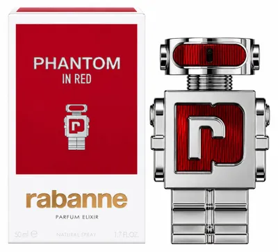 Image de Rabanne Phantom In Red Parfum Elixir, Homme, 50 ml, Flacon non rechargeable, Parfum liquide, Bergamote, Prune, Safran, Sauge sclarée, Lavande, Fleur d'oranger