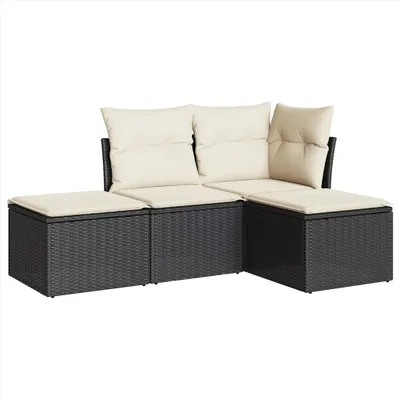 Obrázok produktu pre vidaXL 4-dielna záhradná sedacia súprava s vankúšmi Black Poly Rattan