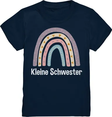 Produktbild von Kleine Schwester T-Shirt Regenbogen Kleine Schwester Geschenk – Navy / 122/128 (7-8)