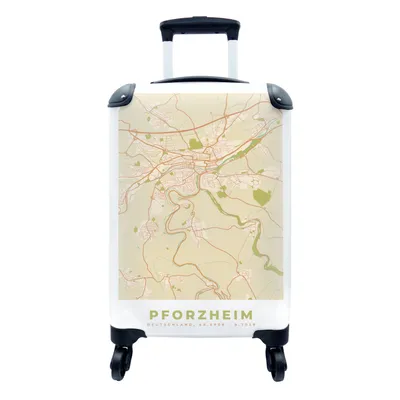Produktbild von MuchoWow® Koffer Handgepäck Trolley Rollkoffer Kleine Reisekoffer mit 4 Rollen - Pforzheim - Karte - Vintage - Stadtplan - Cabin Size < 55x40x23 cm & 55x40x20 cm - Fotokoffer - Kabinenkoffer - Boardgepäck - Reise-Box - Reisekoffer - Reisegepäck - Koffer mit Bild - Trolley für Kinder