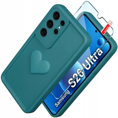 Produktbild von Silikonhülle für Samsung S26 Ultra, matt, Herzmotiv + 9H-Displayschutzfolie