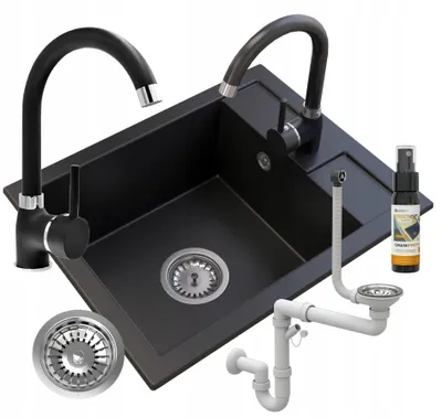 Immagine prodotto di Granitan - Lavello in granito - Lavandino 50x40 cm - Lavello cucina nero - con miscelatore - BEST